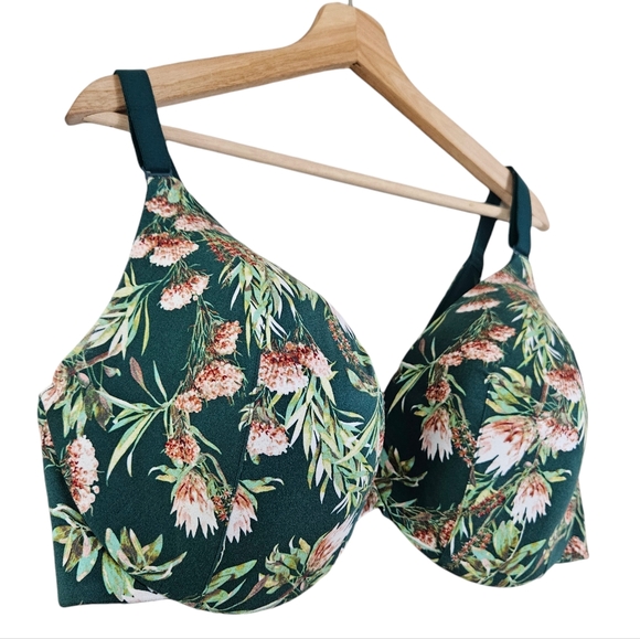 Lane Bryant Cacique Green Floral Lightly Luned Full Coverage Bra 46DD - Picture 2 of 6